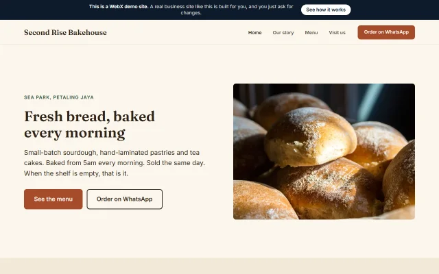 Homepage of Second Rise Bakehouse, a sample Bakery website