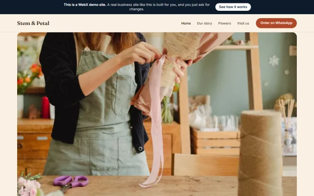 Homepage of Stem & Petal, a sample Florist website